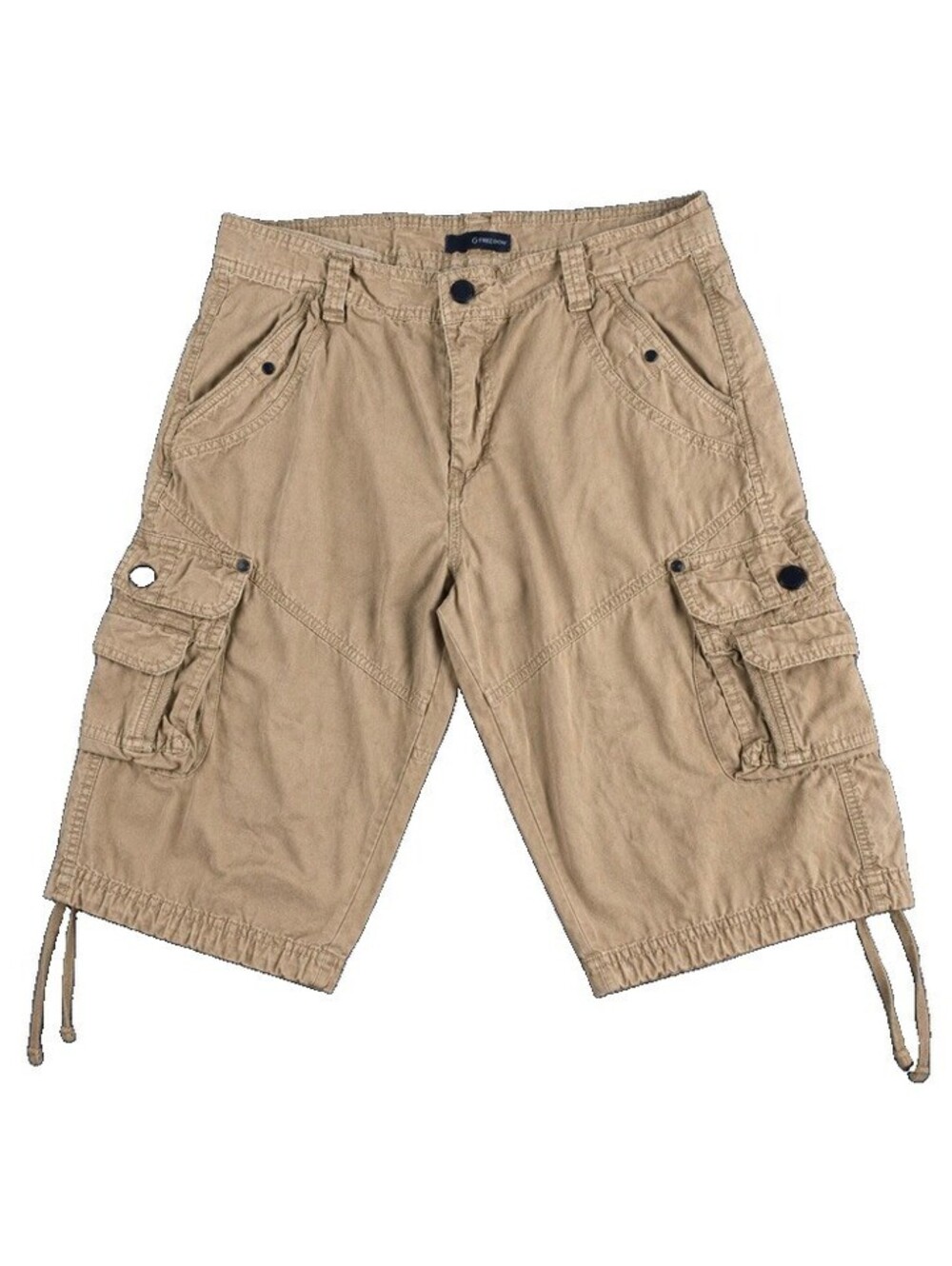Y2K Mens Cargo Shorts 34 x 13.5” Khaki Utility Tie Hem Military Tactical Outdoor